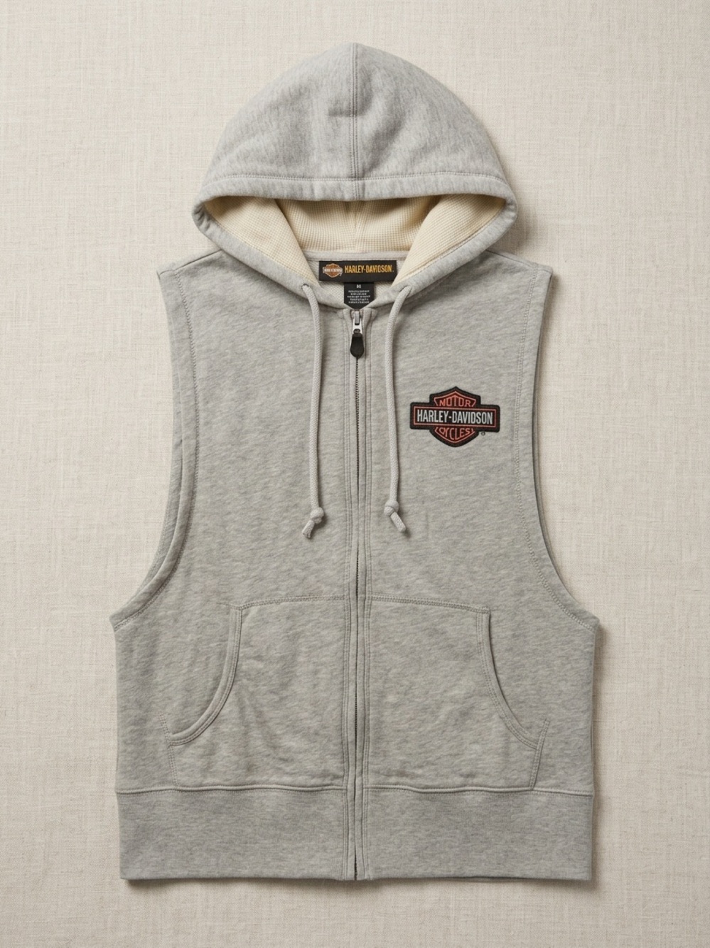 Harley-Davidson Light Gray Sleeveless Zip Hoodie Vest